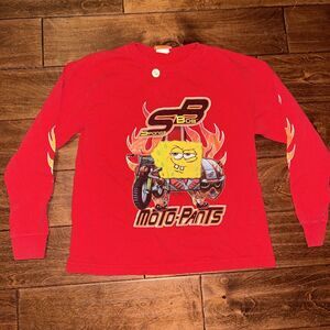 Vintage Y2K SpongeBob‎ SquarePants Moto-Pants T-Shirt; Sz Medium Youth 2002 Used